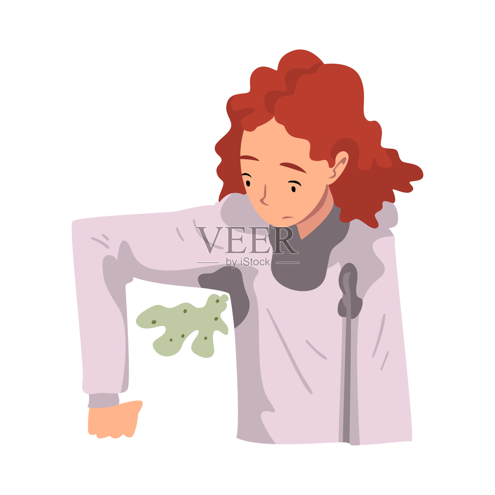 出汗的女孩感觉糟糕的气味从她自己的腋窝矢量插图插画图片素材