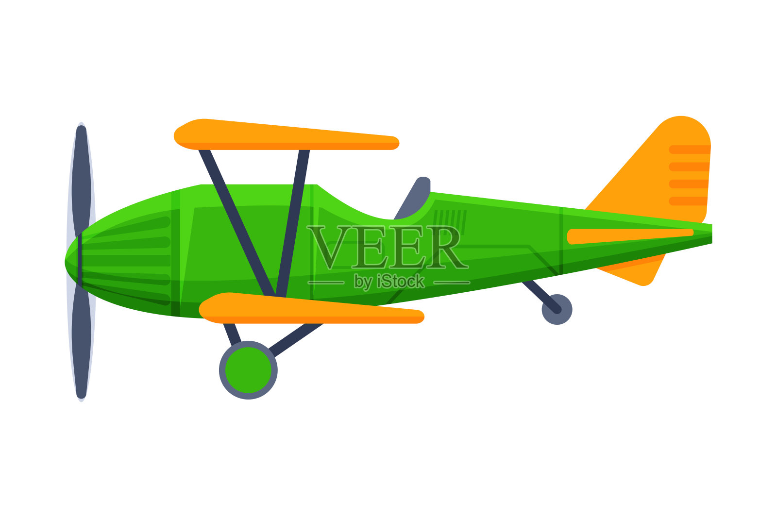 复古绿色双翼飞机，飞行飞行器，航空运输矢量插图插画图片素材