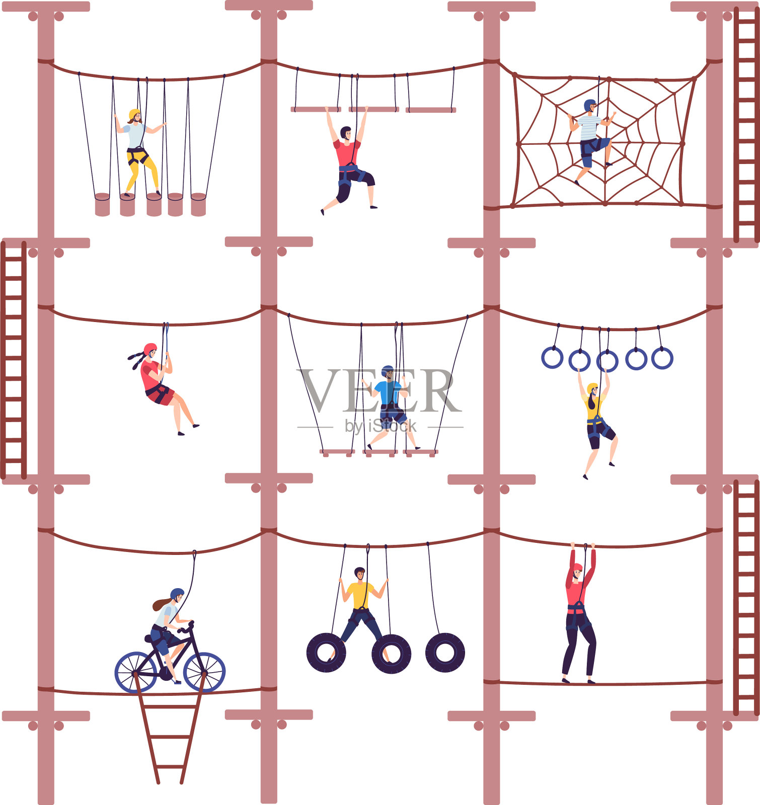 活动儿童在极限冒险的绳索公园设计元素图片