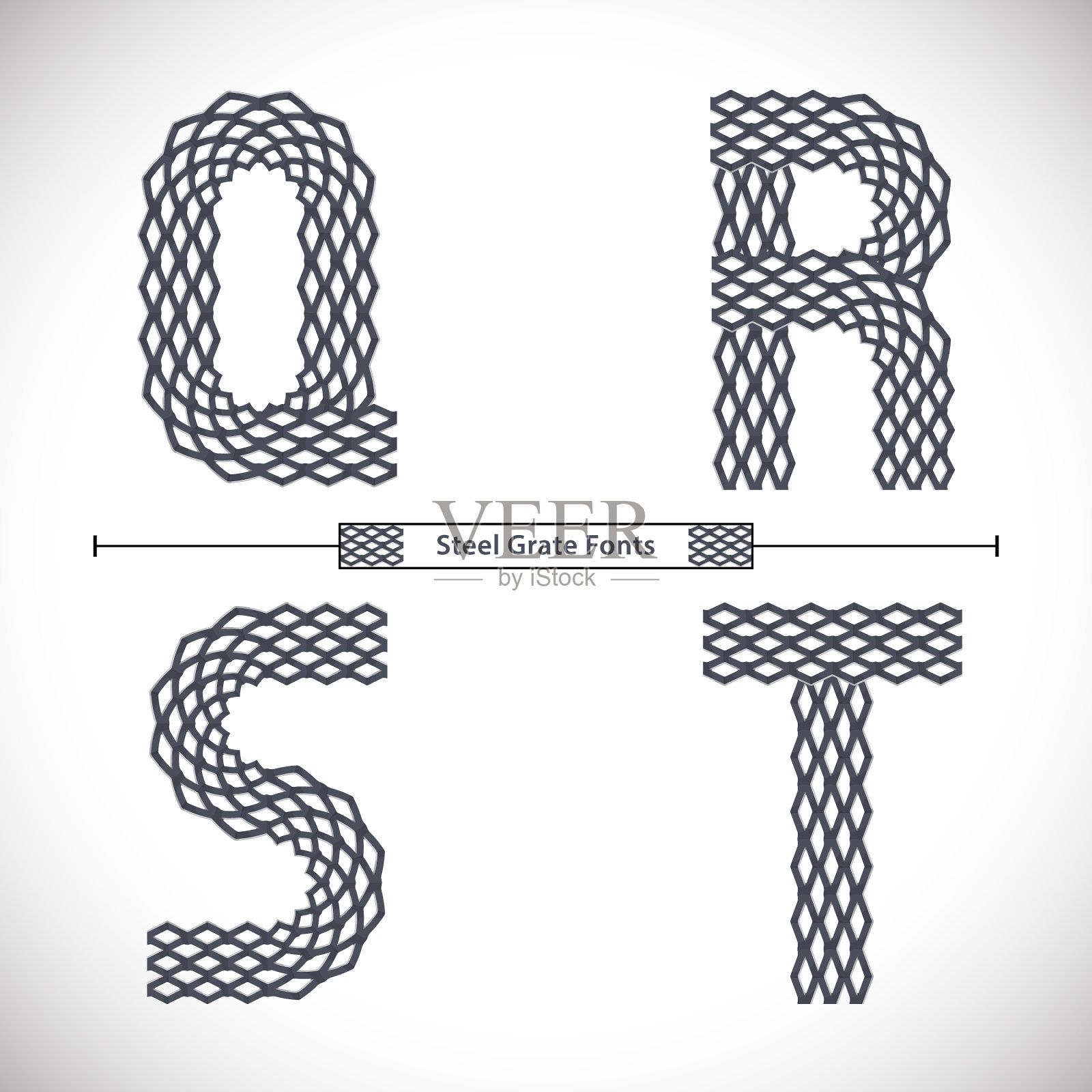字母钢格栅风格在一套QRST插画图片素材