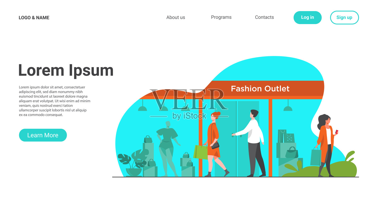 消费者走在服装店附近的街道上插画图片素材