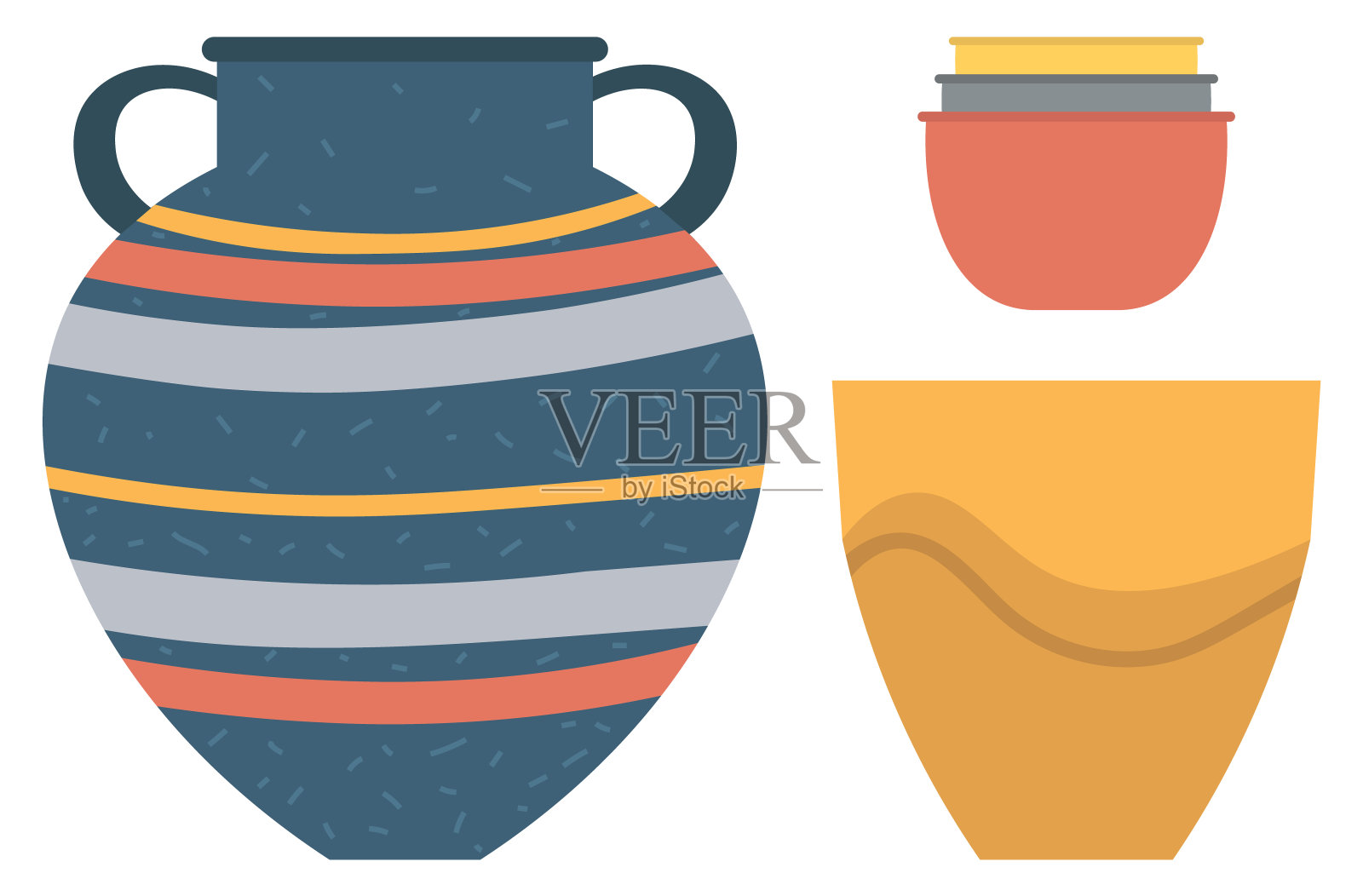 陶瓷厨具。花瓶，陶碗，花盆插画图片素材