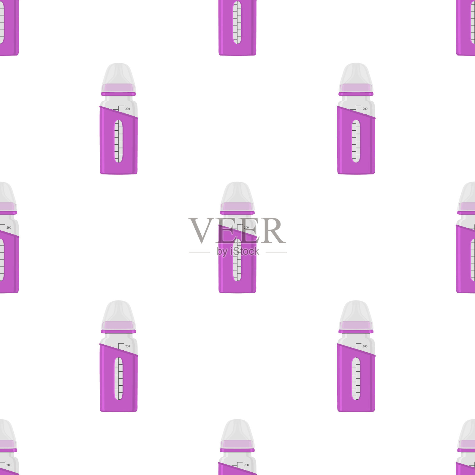 Kit bamilk透明瓶和橡胶奶嘴插画图片素材