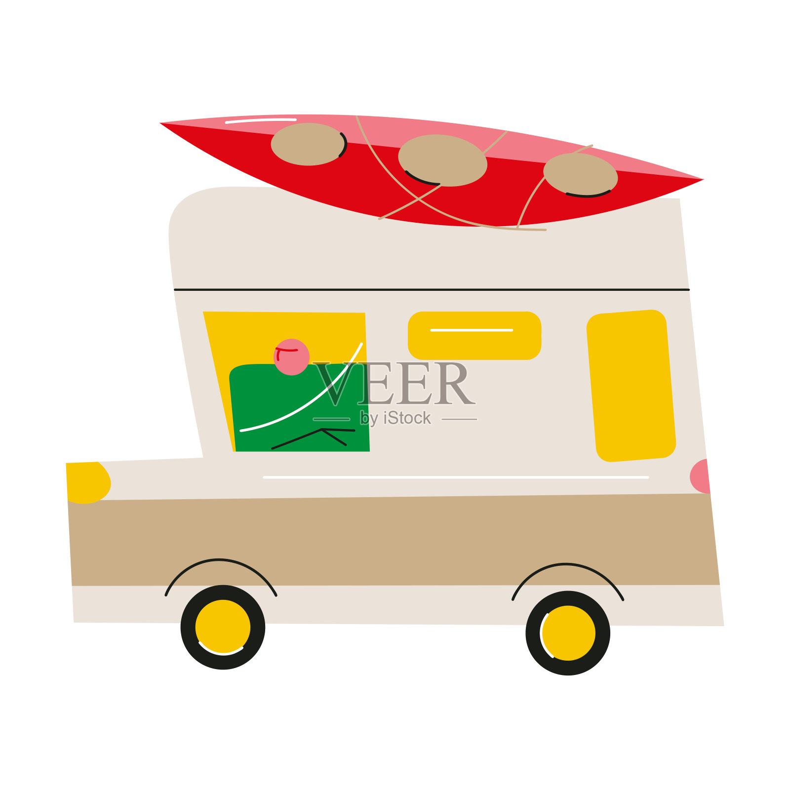 家庭旅行用的汽车或卡车，车顶有船的空间插画图片素材