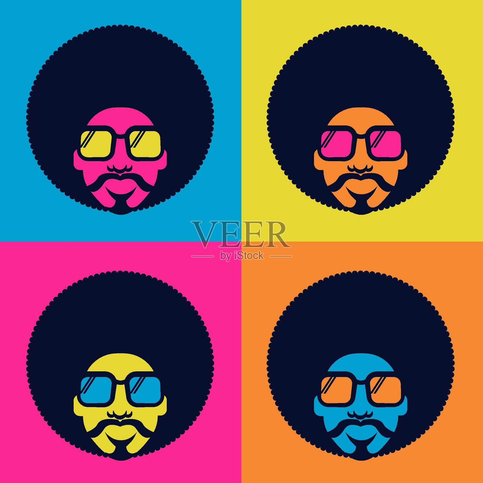 复古迪斯科舞海报70年代。向量明亮的颜色肖像男子与复古太阳镜插画图片素材