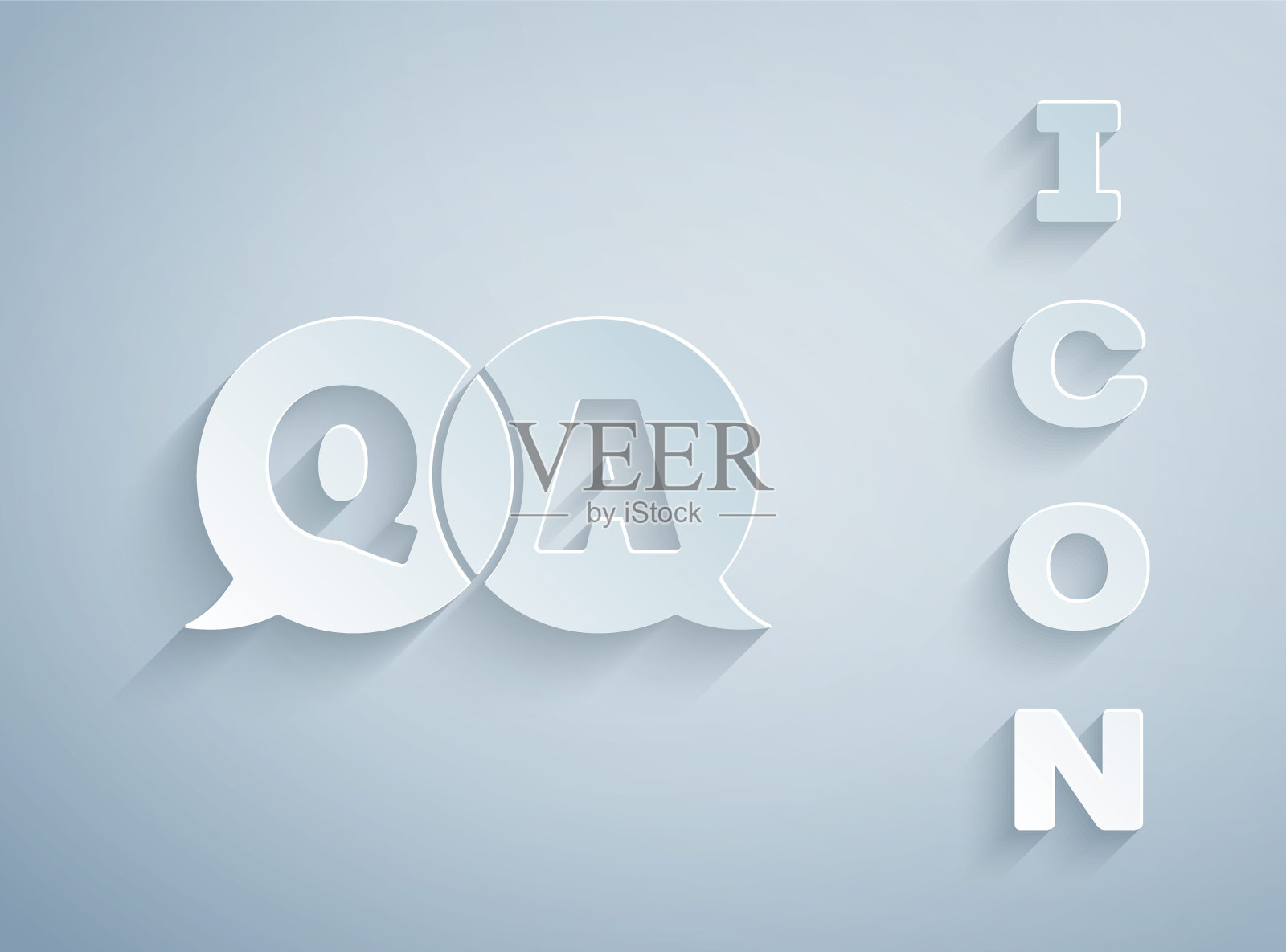 剪纸语音气泡与问题和回答图标孤立在灰色背景。Q和A符号。常见问题的迹象。聊天语音泡泡和图表。纸艺术风格。矢量图插画图片素材