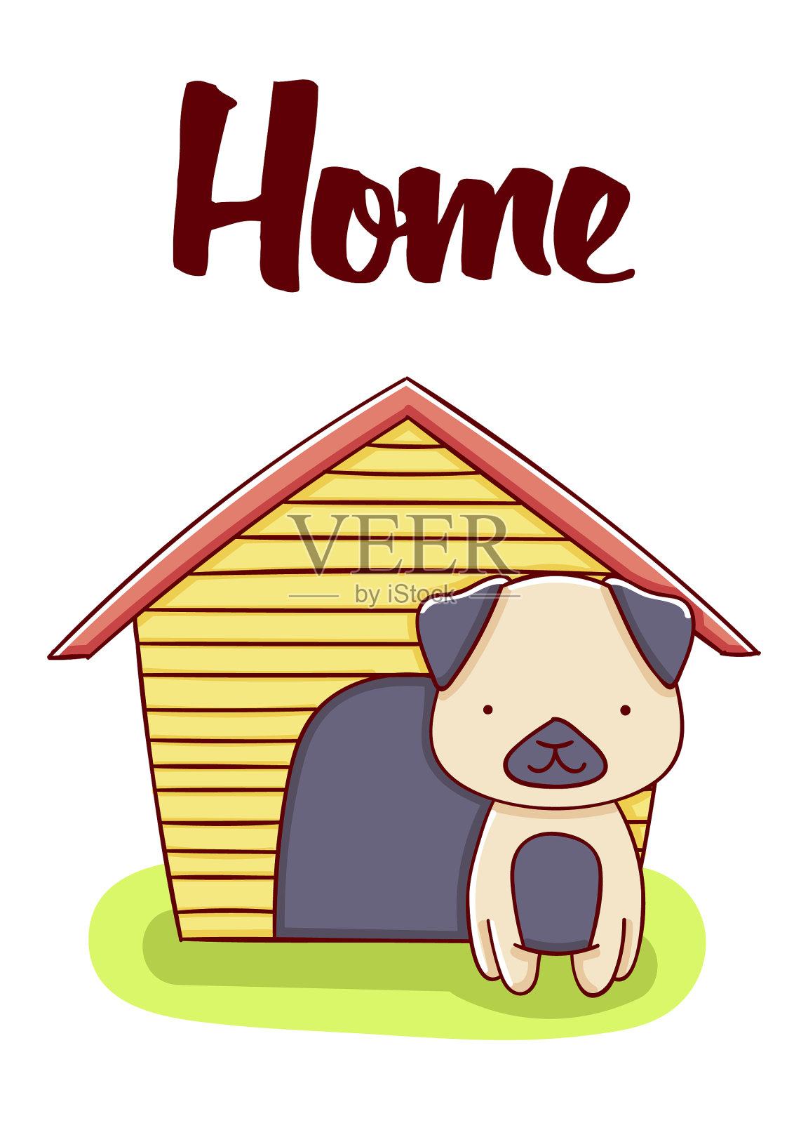 狗卡哇伊卡通可爱的家手画插画图片素材