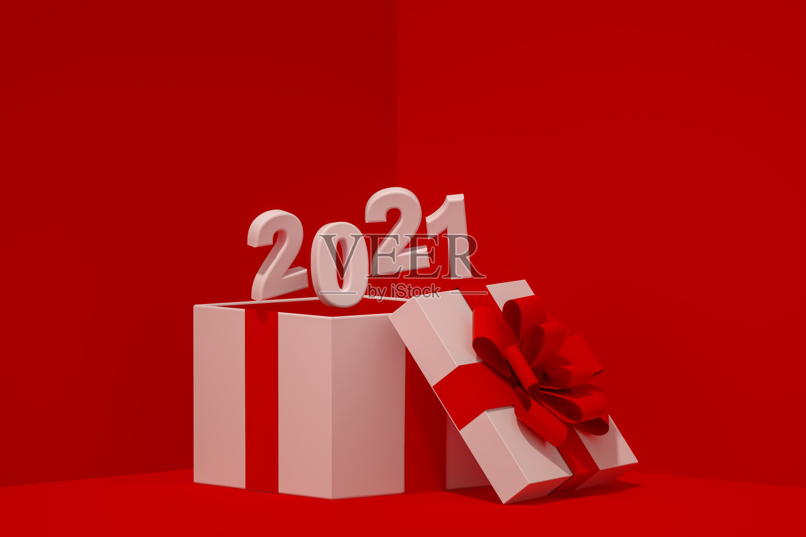 打开礼物盒与2021年新年照片摄影图片