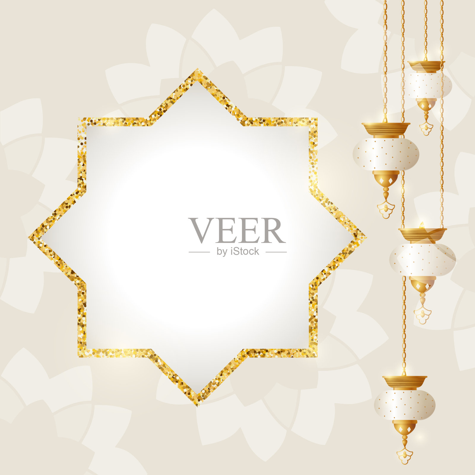 伊斯兰节日矢量插图与灯笼金色模板插画图片素材