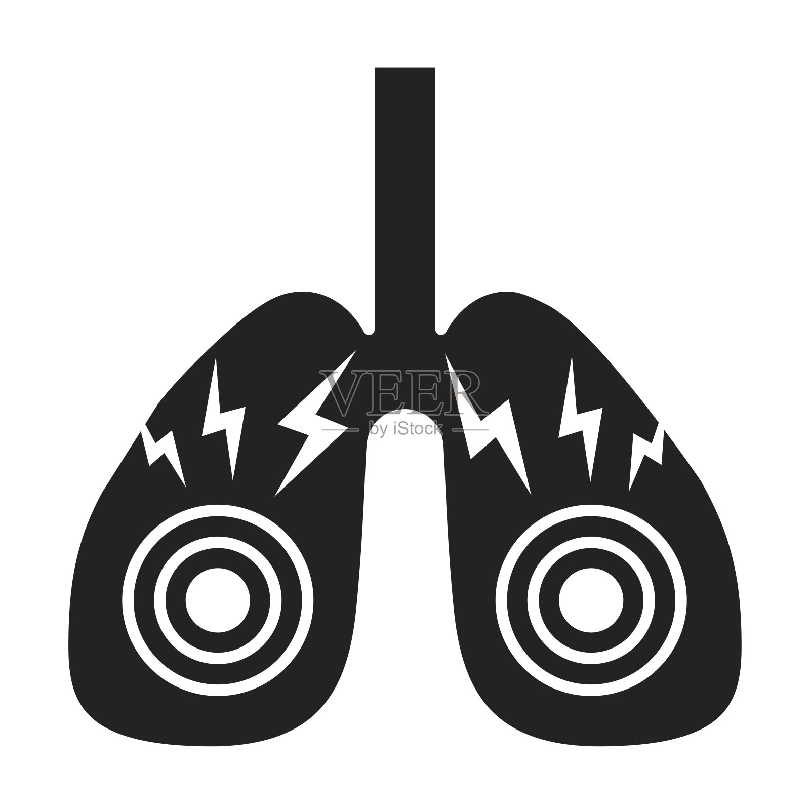 肺有剧痛黑色象形图标。人体内脏的疾病。健康问题。为网页、手机应用、横幅签名。设计元素图片