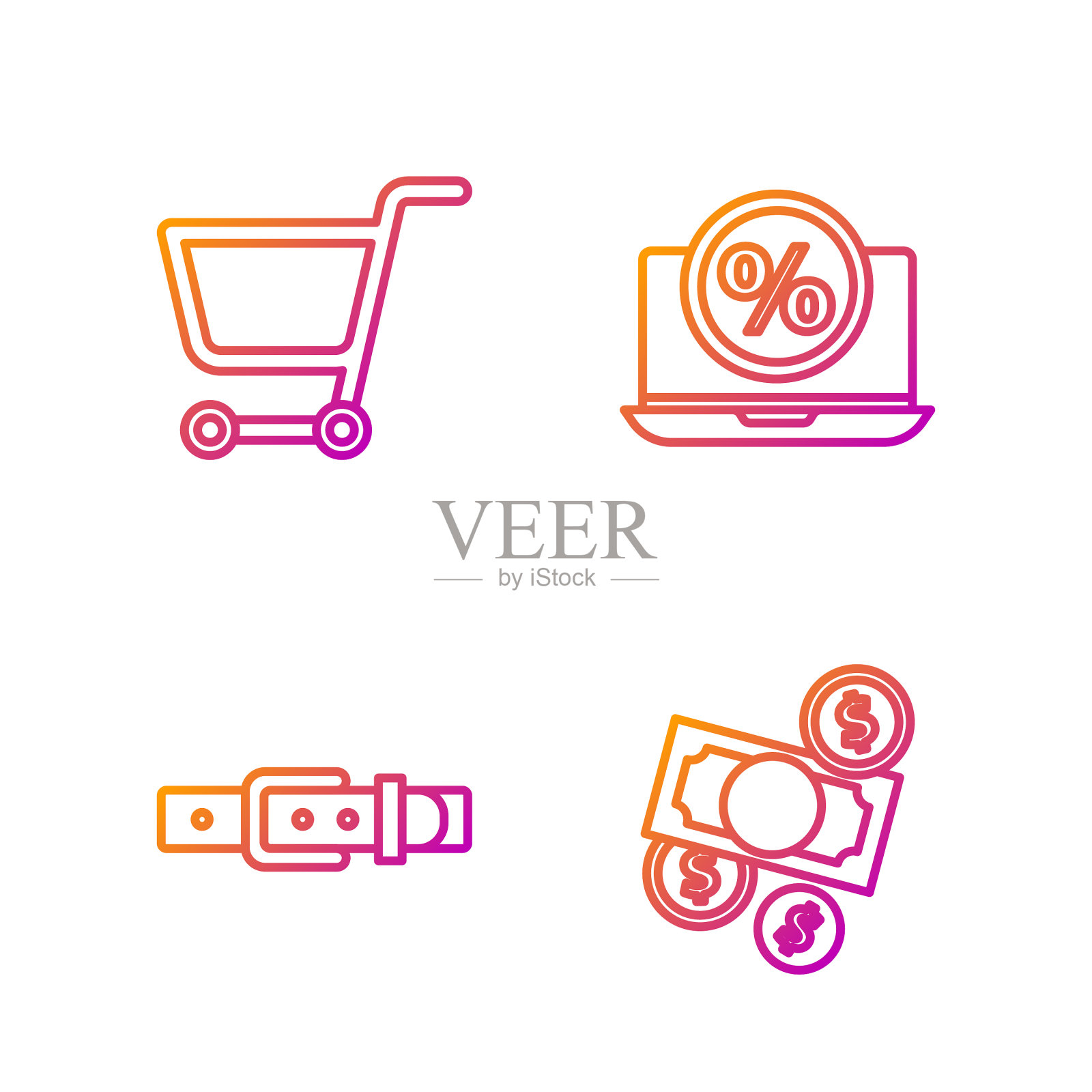 设线钱现金和硬币皮带图标素材