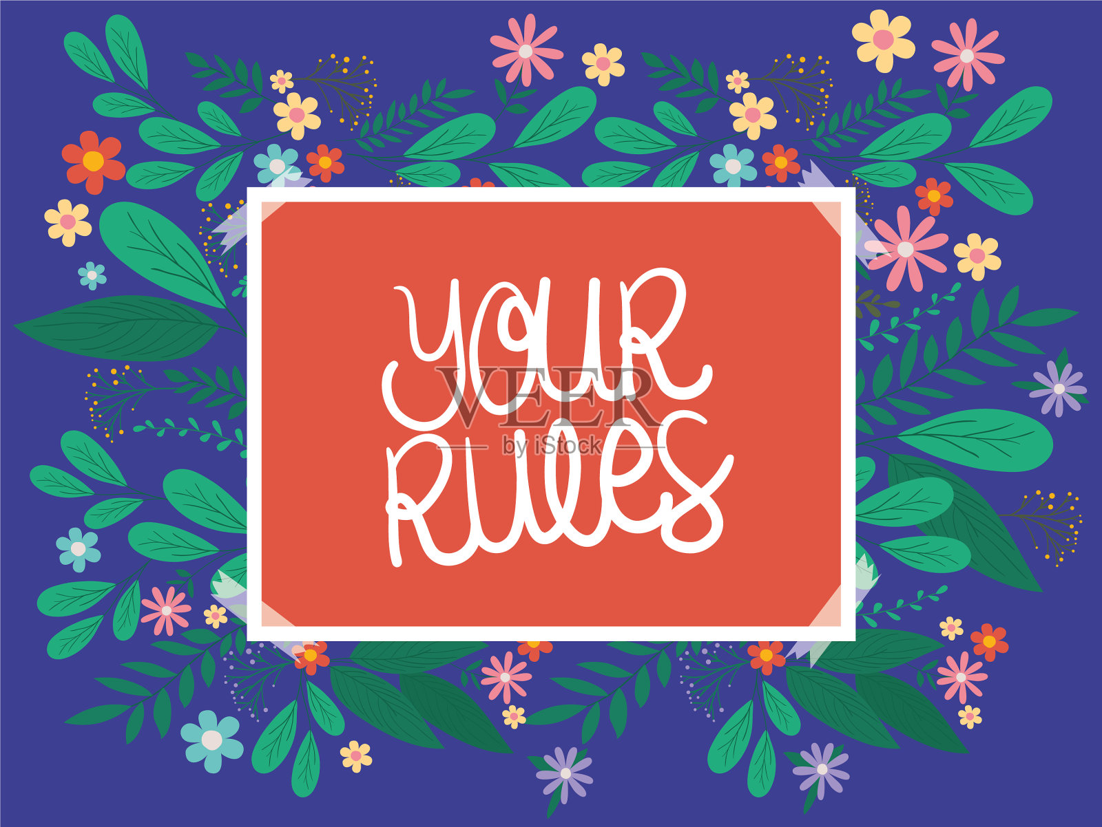 你的旗帜上挂满了树叶和鲜花插画图片素材