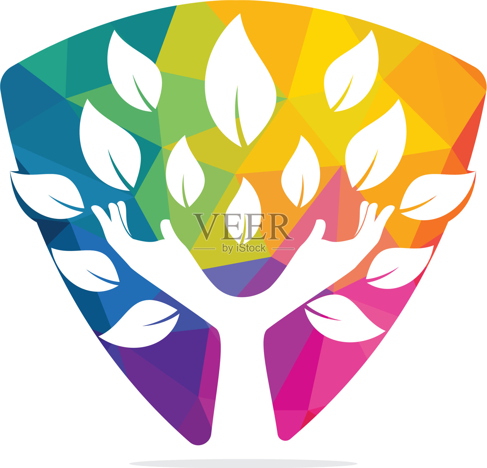 创意绿手树标志设计插画图片素材