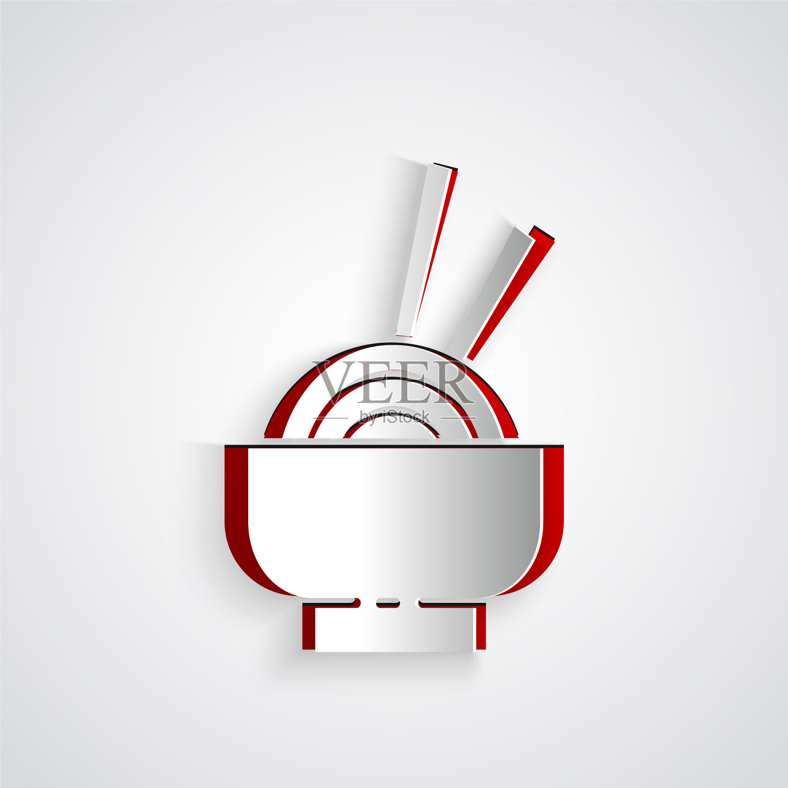 剪纸亚洲面条在碗和筷子插画图片素材