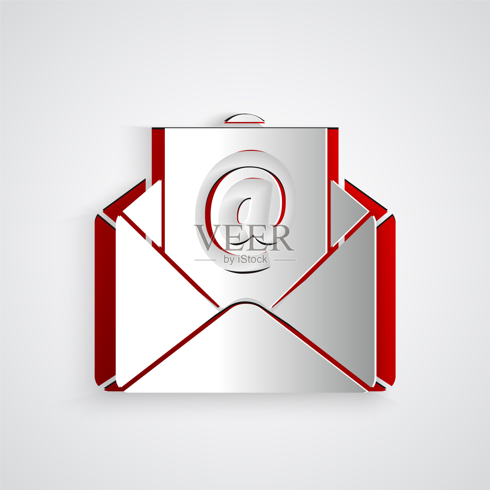 剪纸邮件和电子邮件图标孤立在灰色插画图片素材