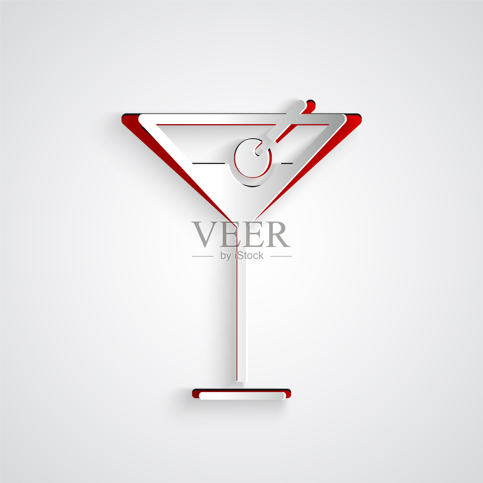 剪纸马提尼玻璃图标孤立在灰色插画图片素材