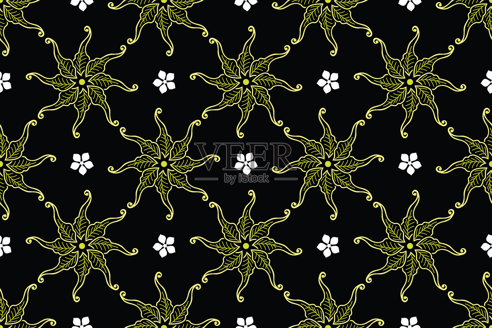 无缝图案与花卉热带蜡染图案插画图片素材