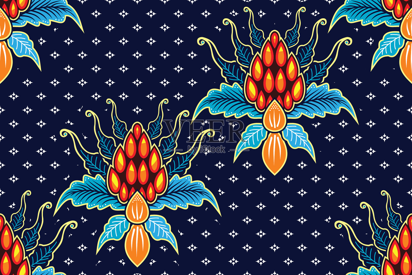 无缝图案与花卉热带蜡染图案插画图片素材