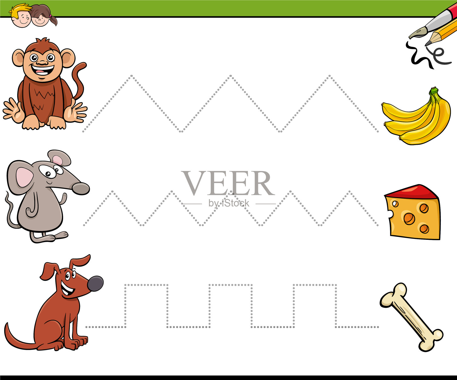 儿童描线书写技巧练习册插画图片素材