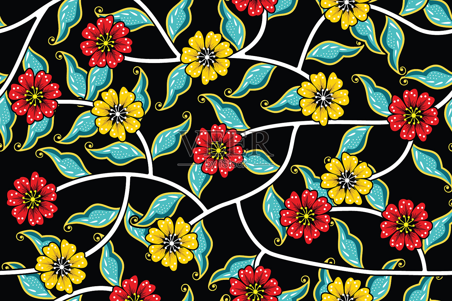 无缝图案与花卉热带蜡染图案插画图片素材