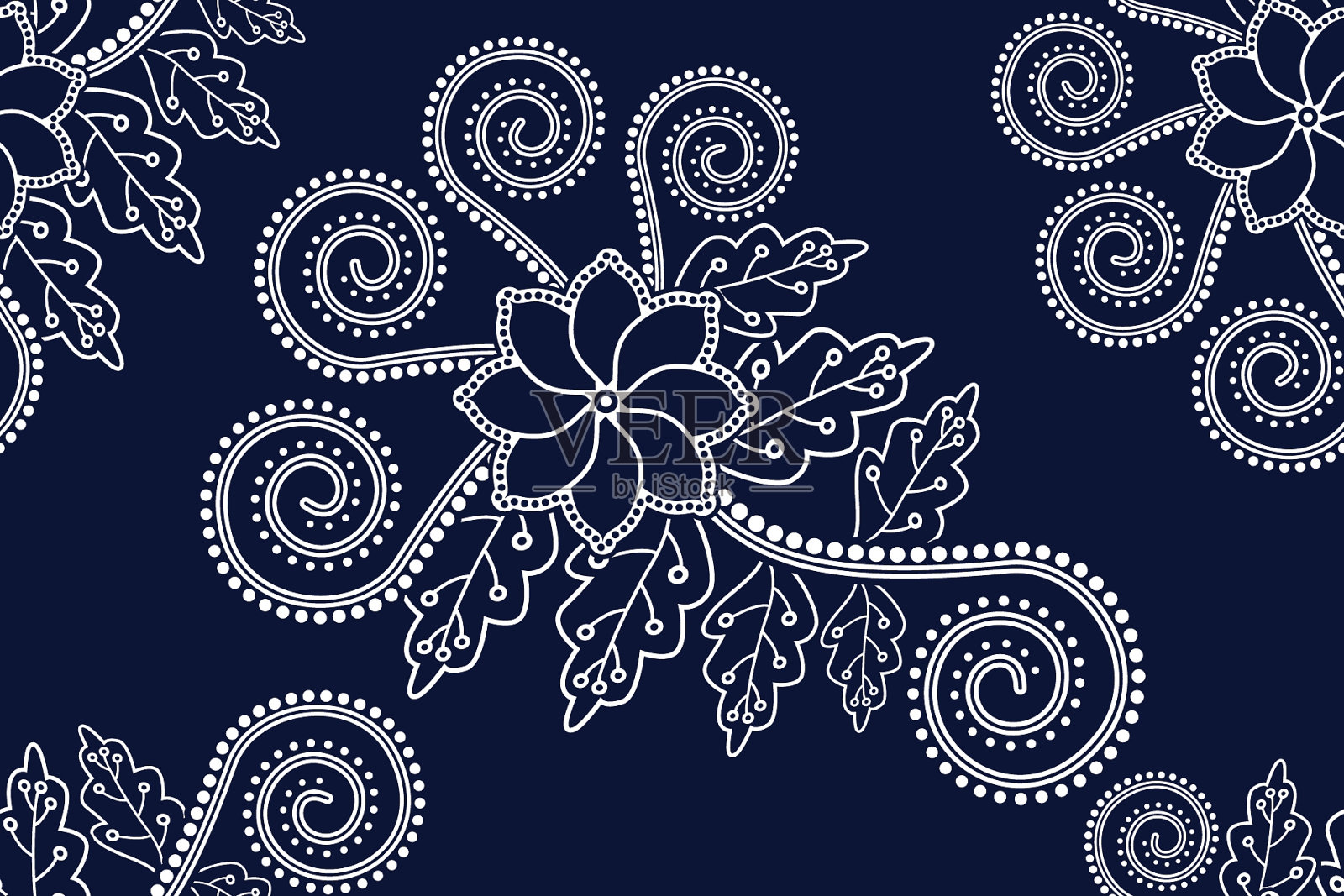 无缝图案与花卉热带蜡染图案插画图片素材