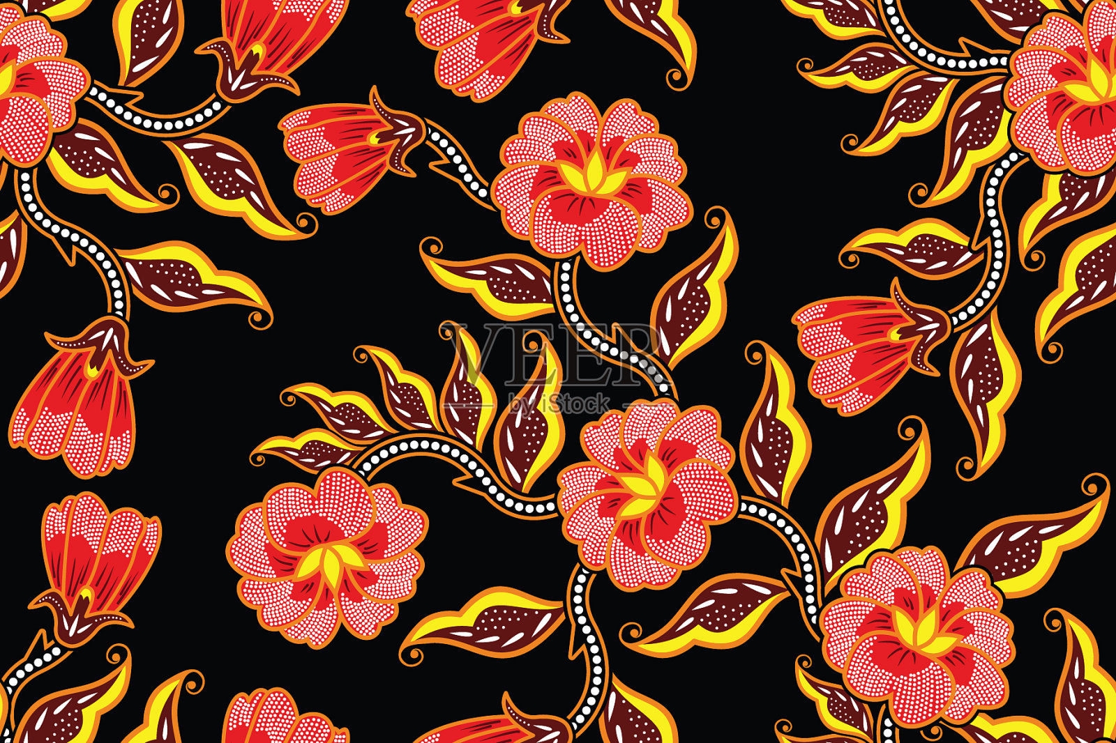 无缝图案与花卉热带蜡染图案插画图片素材