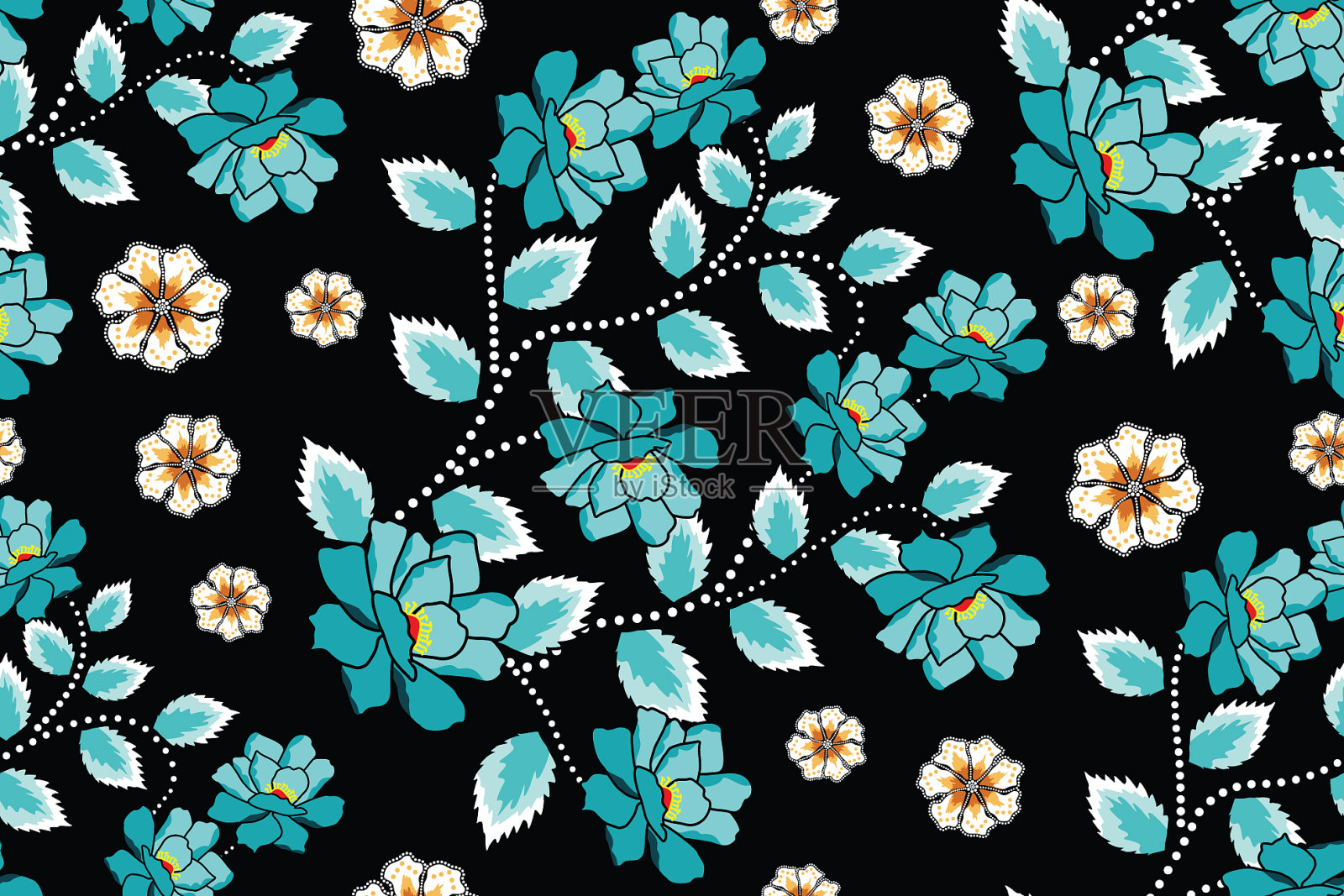 无缝图案与花卉热带蜡染图案插画图片素材