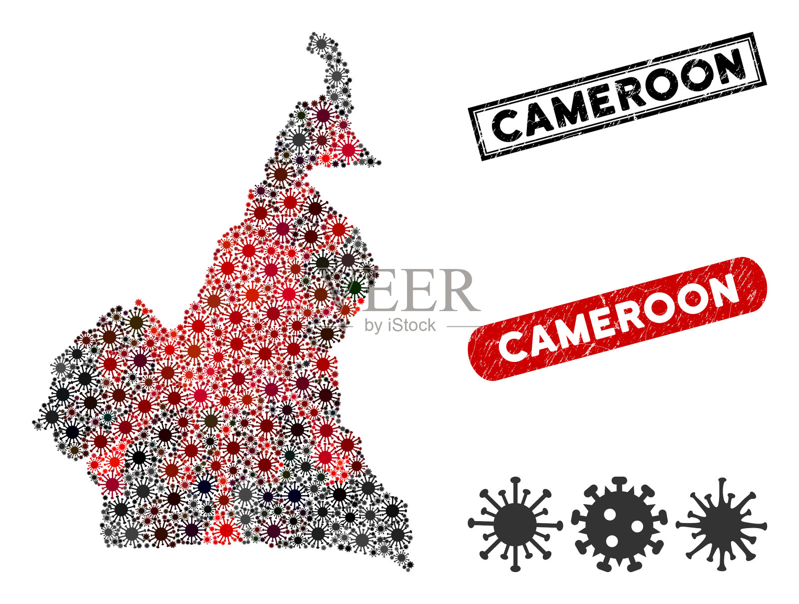 冠状病毒拼贴非洲喀麦隆地图插画图片素材