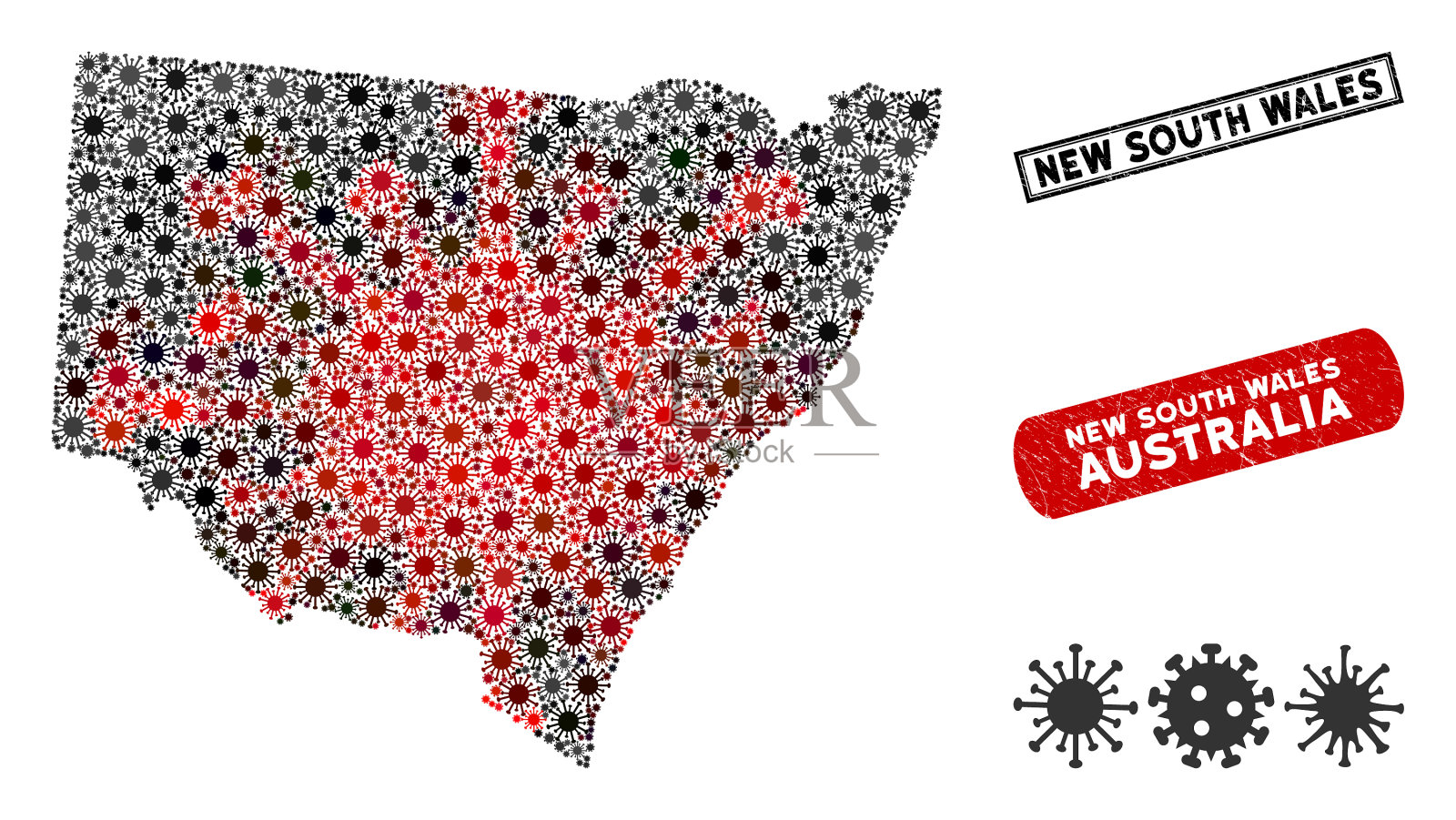 新南威尔士冠状病毒马赛克地图插画图片素材