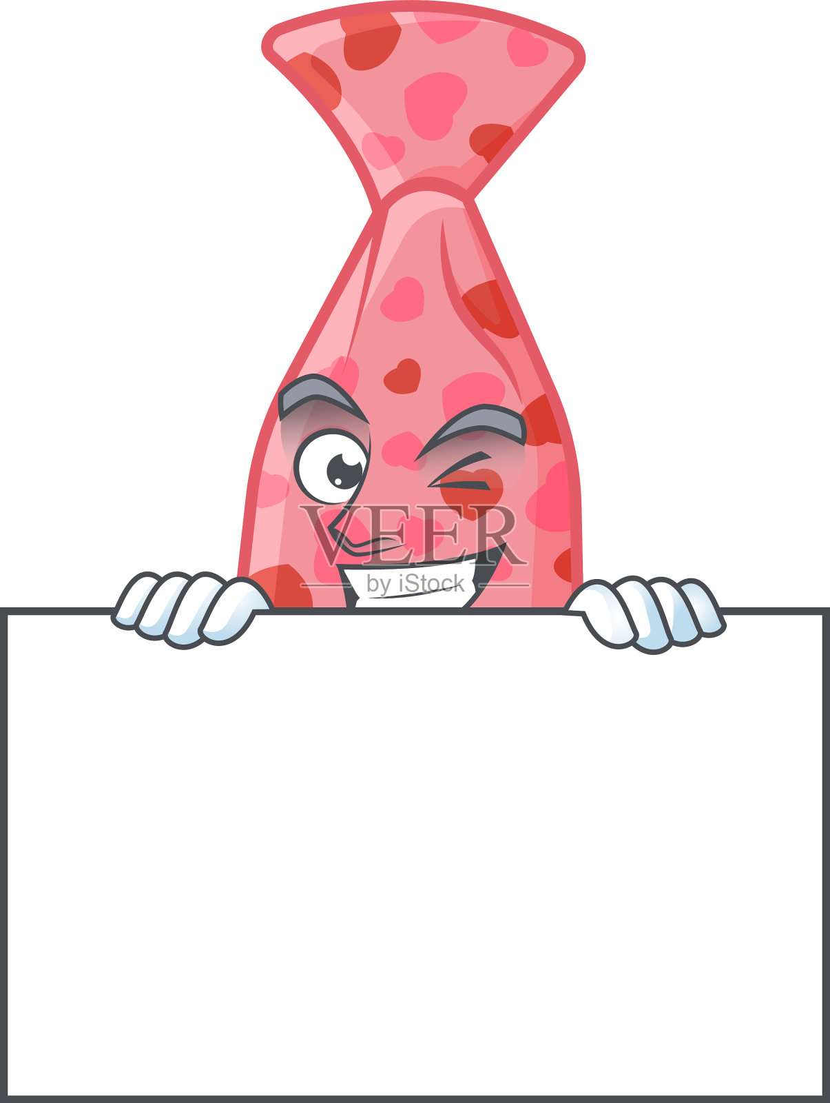 笑嘻嘻脸粉红爱领带后面的卡通板插画图片素材