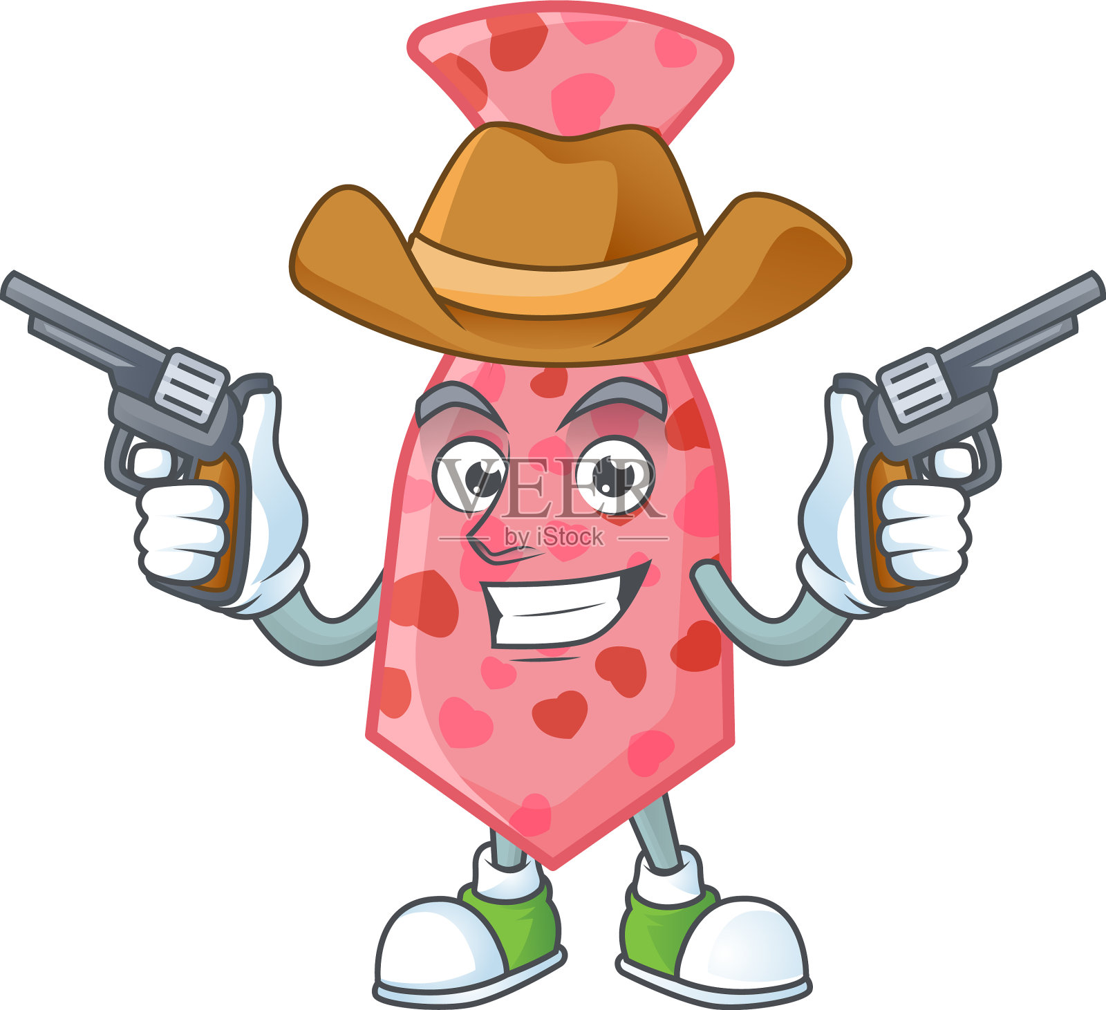 自信的粉色爱领带牛仔拿着枪插画图片素材