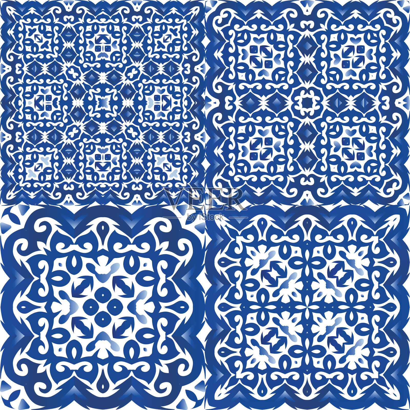 彩色仿古花纹陶瓷民族砖插画图片素材