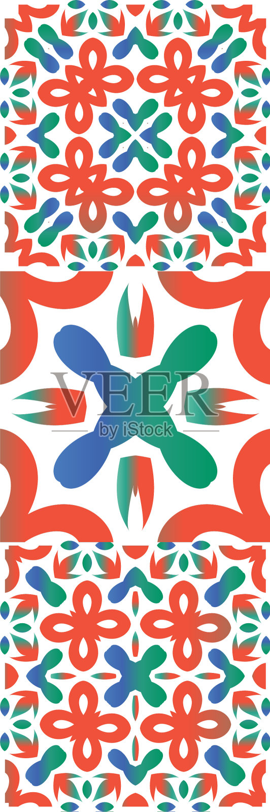 陶瓷民族瓷砖的彩色花纹装饰插画图片素材