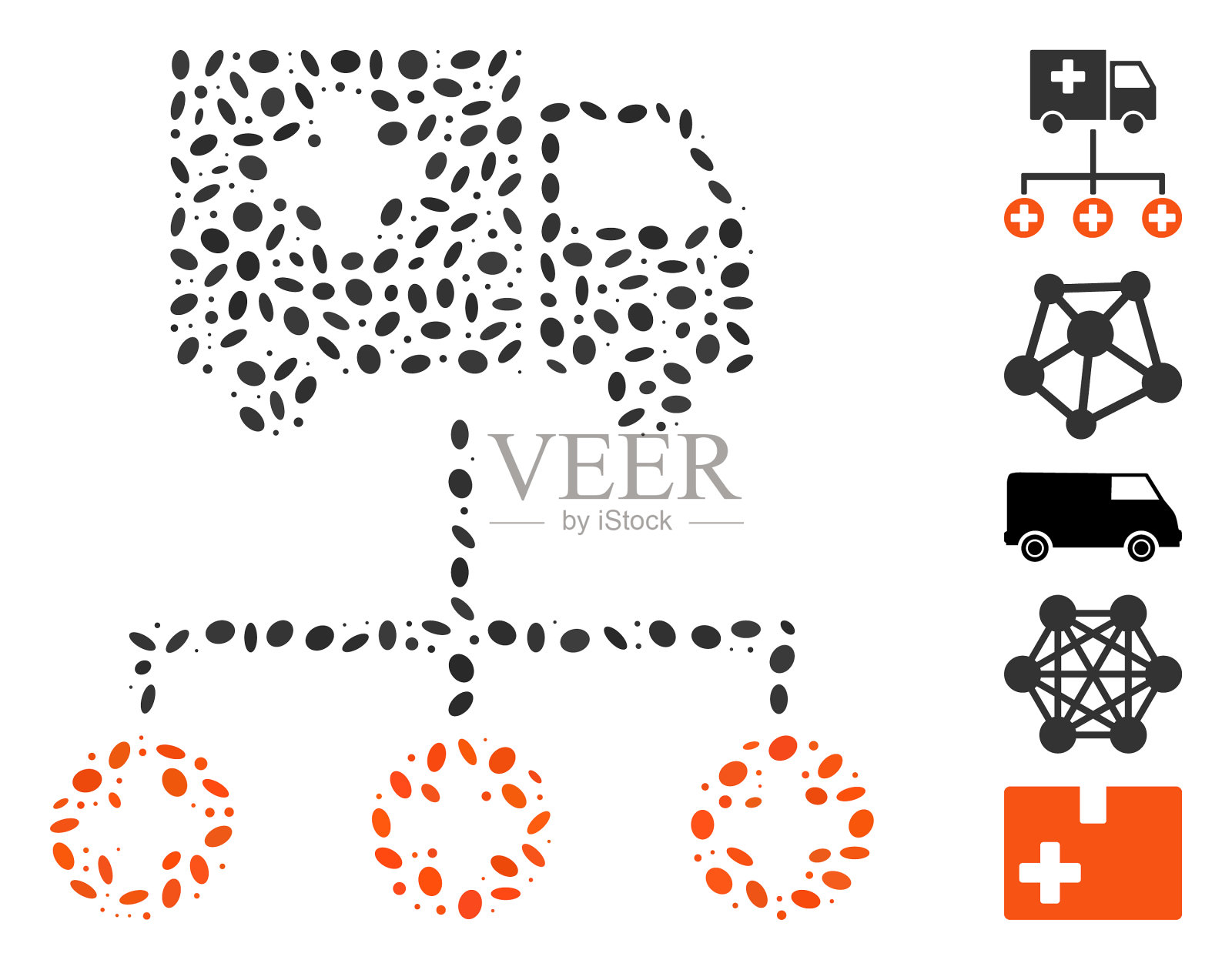 虚线拼贴的医疗交付结构插画图片素材