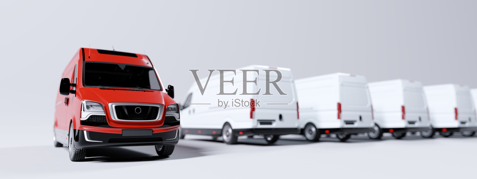 红色商务车和白色卡车车队。交通工具。交通和运输照片摄影图片