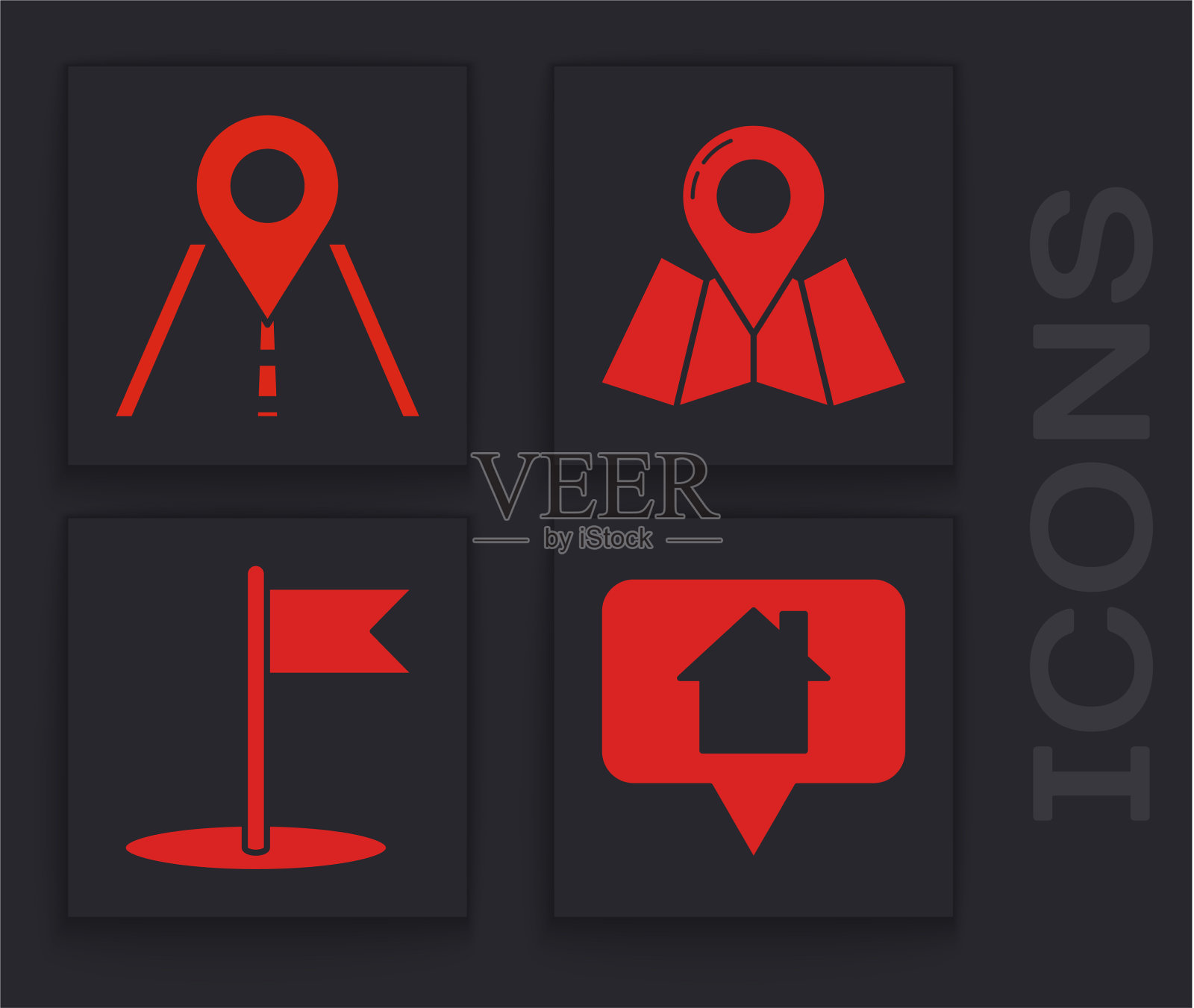 设置地图指针与房屋道路交通标志图标素材