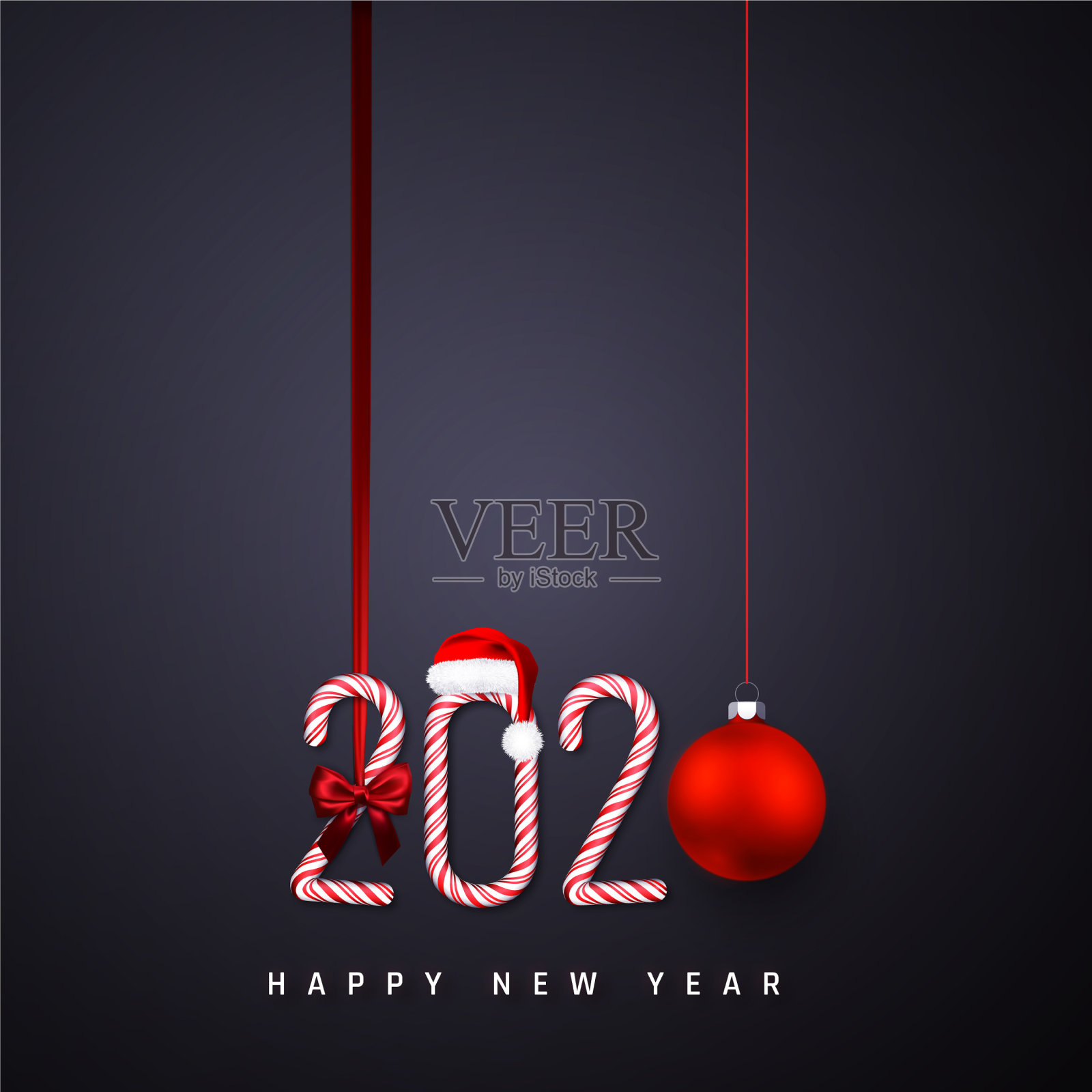 新年贺卡糖果藤号快乐插画图片素材