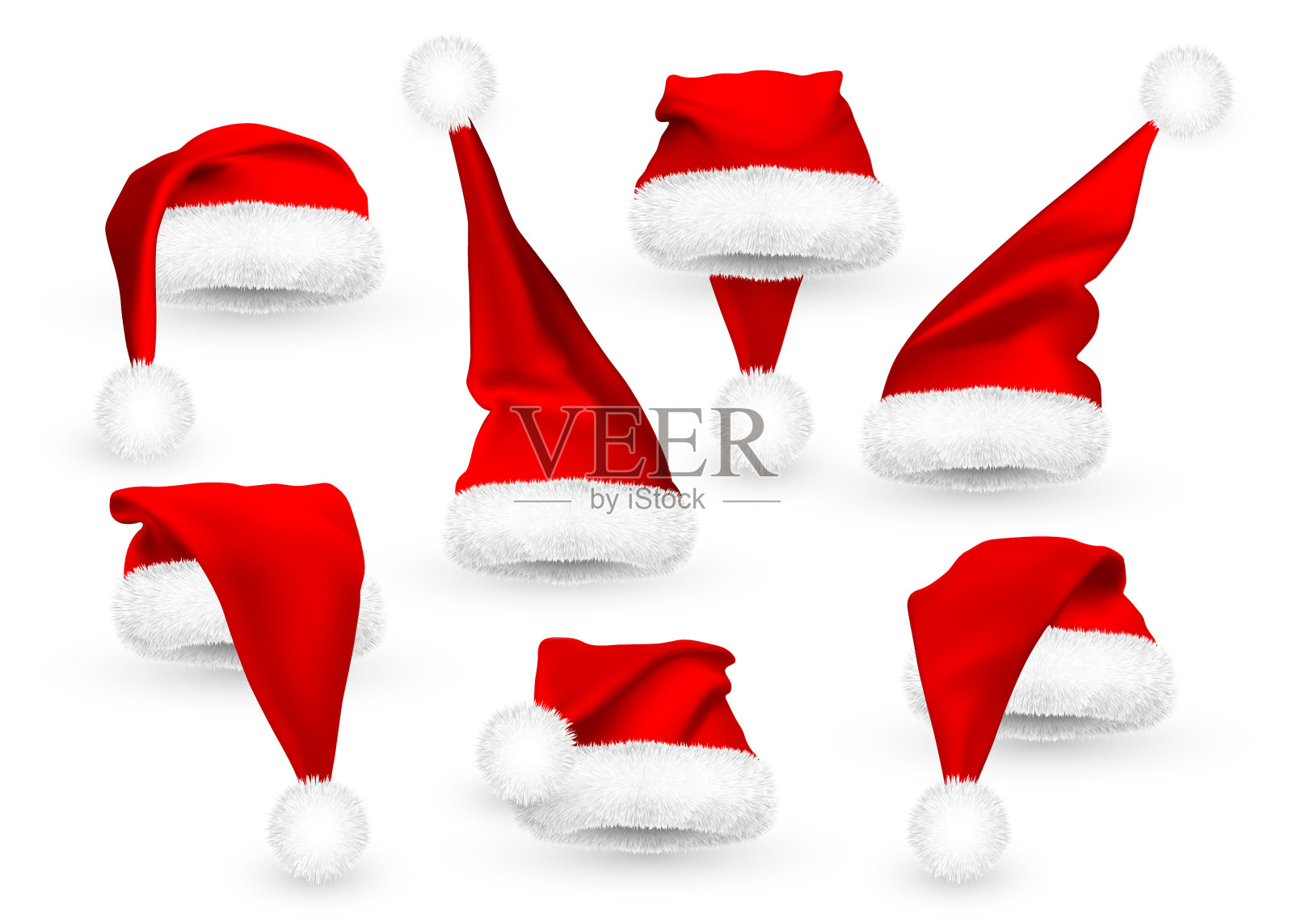 逼真的红色圣诞老人帽孤立在白色设计元素图片