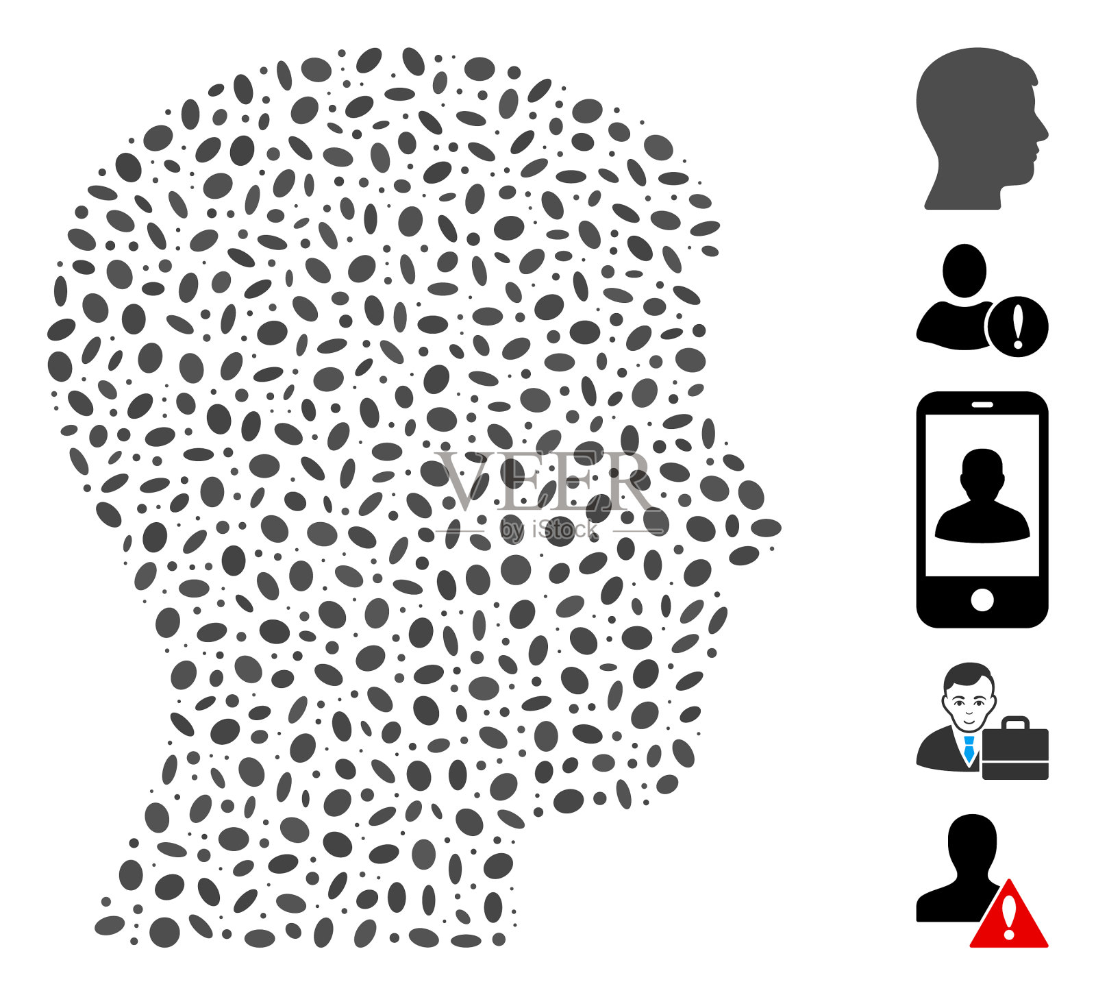 椭圆形马赛克男子头部轮廓插画图片素材