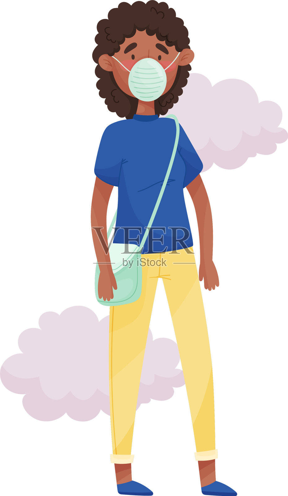 年轻女子戴着安全口罩，因为空气不好插画图片素材