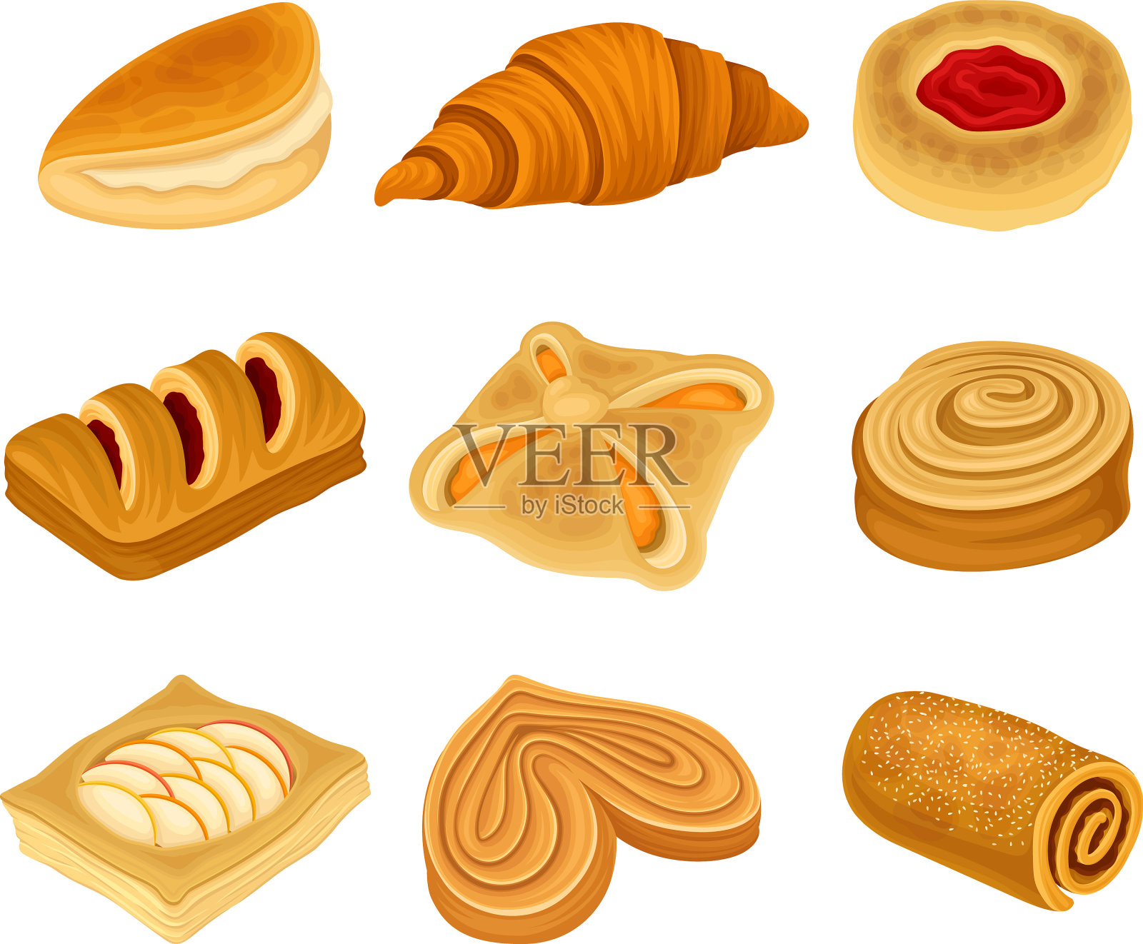 焙烤产品孤立在白色背景上插画图片素材