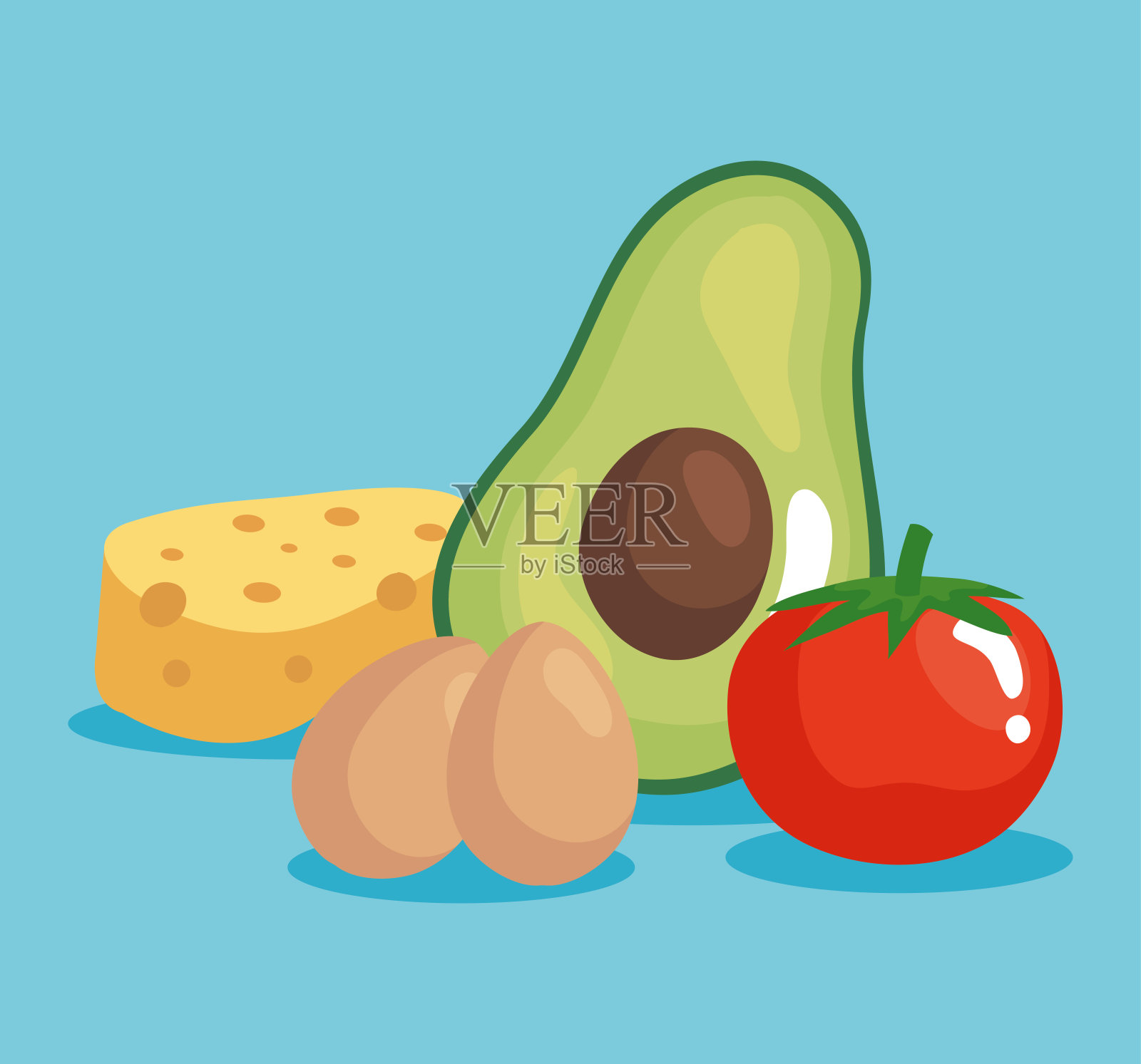 牛油果芝士鸡蛋和番茄矢量设计插画图片素材