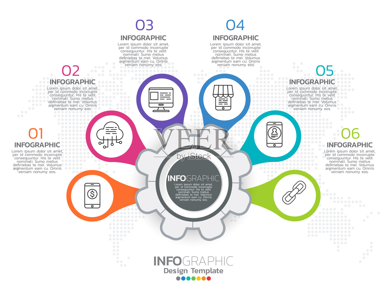6 .部分展示业务信息图形模板可用于工作流布局、图表、报表、网页设计。带有选项、步骤或流程的业务概念。设计模板素材