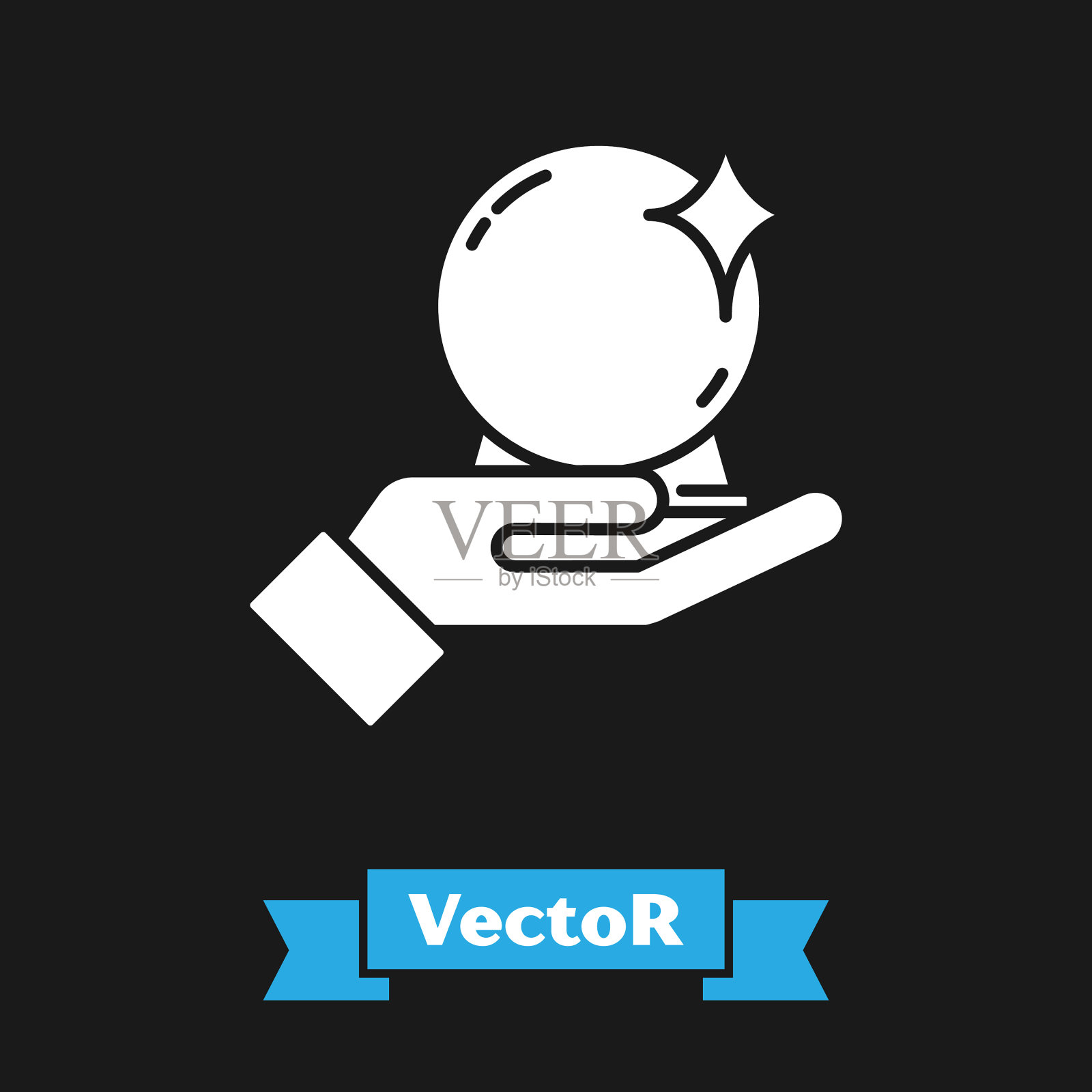 白色魔术球在手图标孤立在黑色插画图片素材