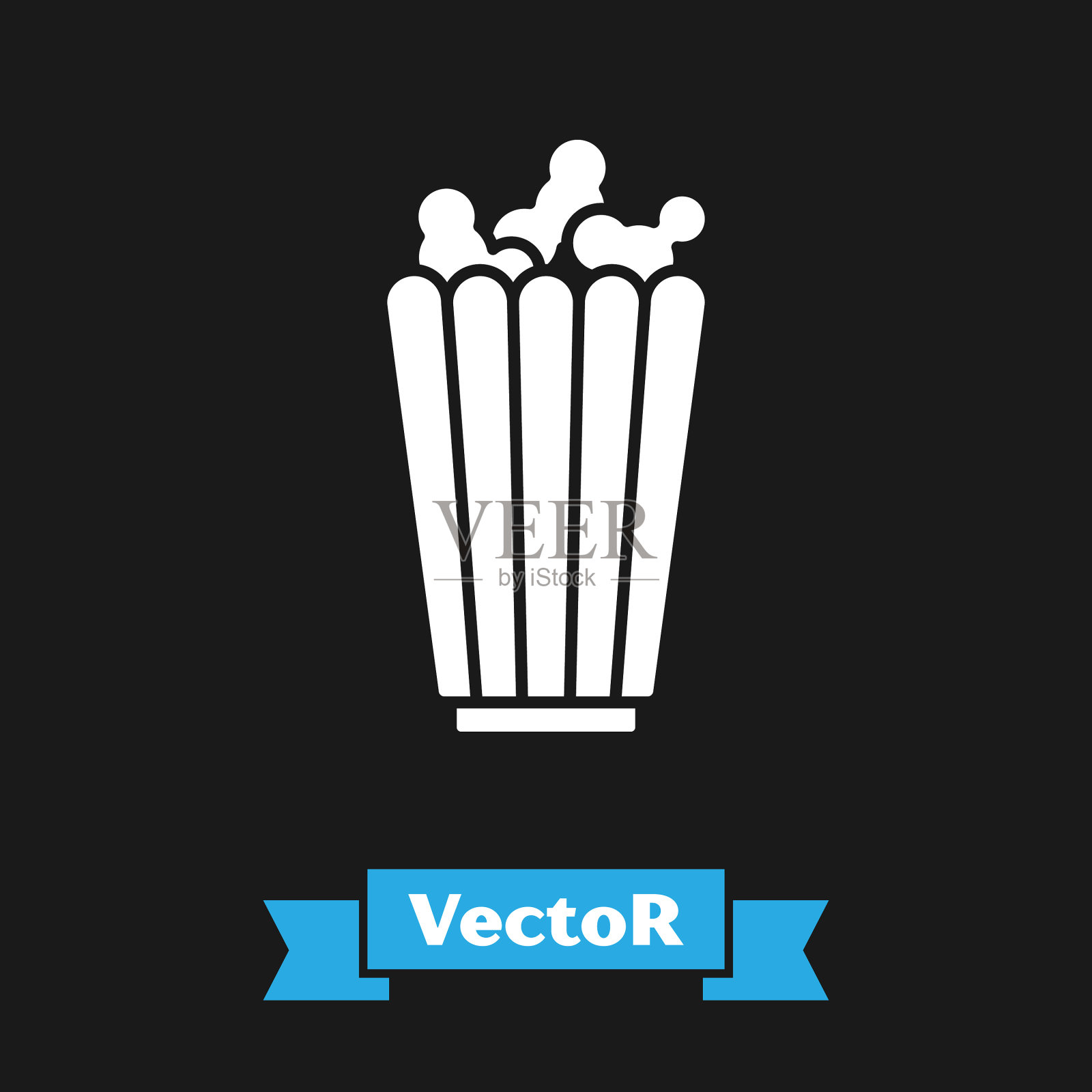 白色爆米花在纸板箱图标隔离上插画图片素材