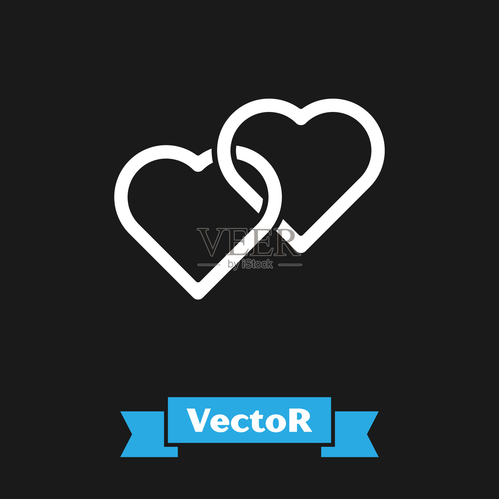 白色两颗相连的心图标孤立在黑色上插画图片素材