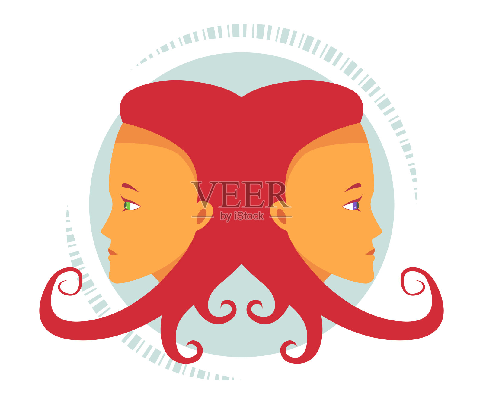 两个女人的脸朝相反的方向看插画图片素材