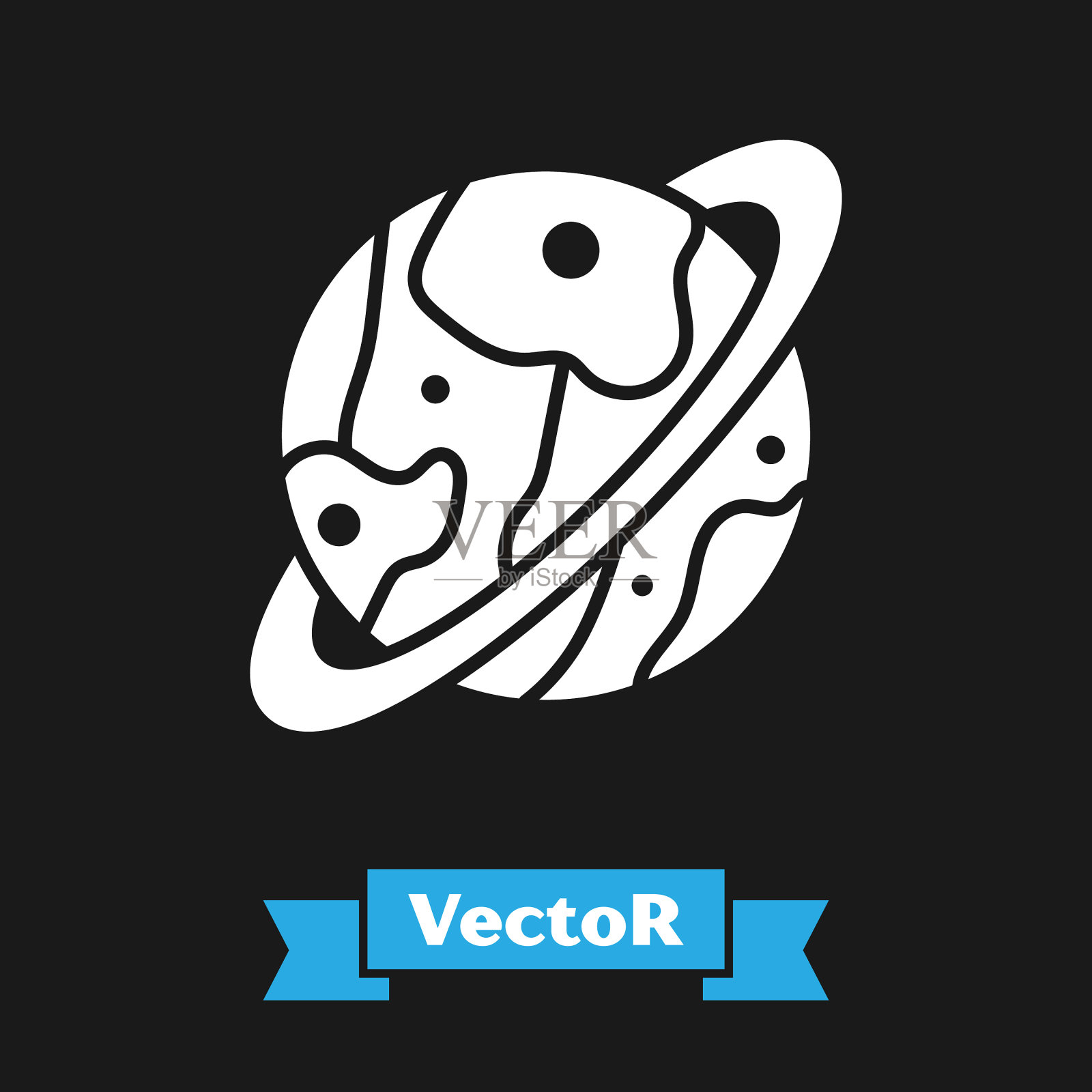 带有行星环系统的白色行星土星插画图片素材