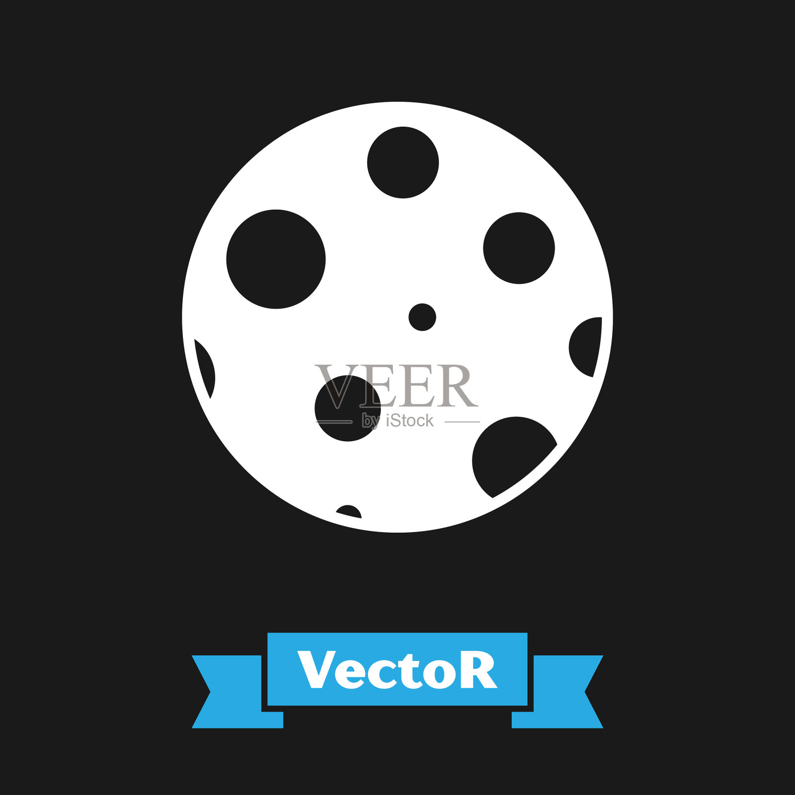 白色的月亮图标孤立在黑色的背景插画图片素材