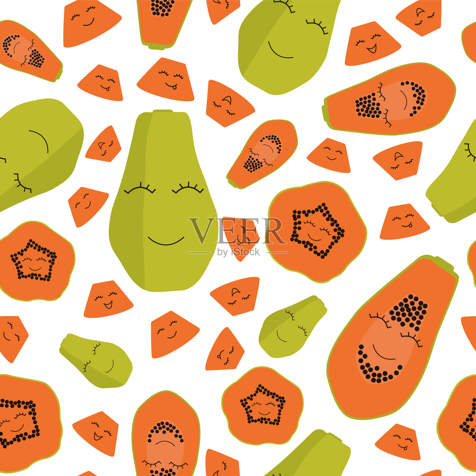 无缝可爱的木瓜图案木瓜插画图片素材